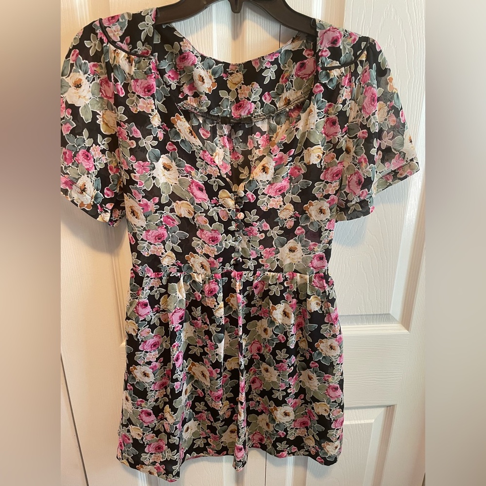 Millau Floral Peplum size XS black semi sheer cottage core prairie style country